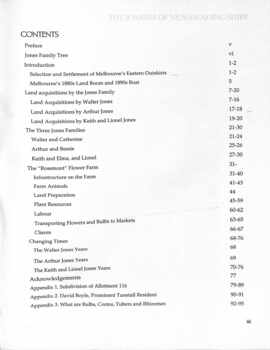 The Joneses of Nunawading Shire, Table of Contents