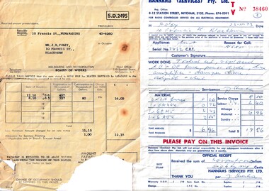 Jack Foley, household receipts, water, Hannams Services.