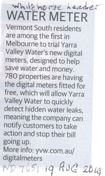 Vermont South residents are among the first in Melbourne to trial Yarra Valley Water's new digital meters.