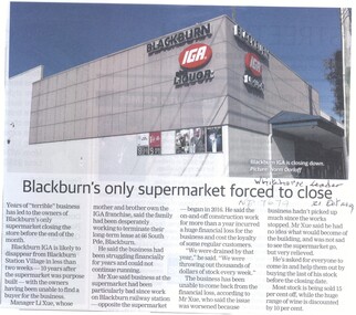 Article, Blackburn IGA Forced To Close, 2019