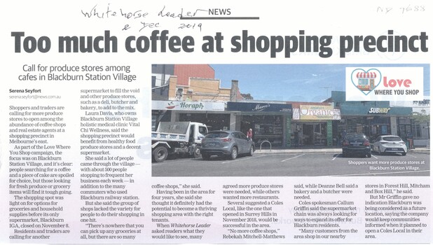Blackburn Village Shopping Centre now has a glut of Coffee Shops and Real Estate Agents 