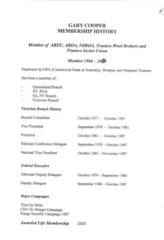 Funeral Order of Service for Gary Thomas Cooper OAM. and career and memberships
