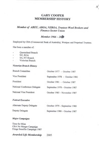 Funeral Order of Service for Gary Thomas Cooper OAM. and career and memberships
