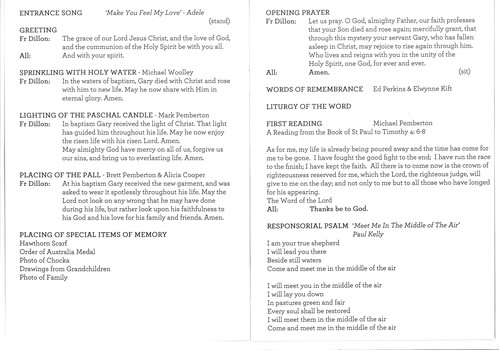 Funeral Order of Service for Gary Cooper OAM.