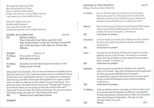 Funeral Order of Service for Gary Cooper OAM.