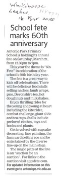 Antonio Park Primary School planned on holding its annual fete on 21 Mar 2020 which marks its 60th birthday year.