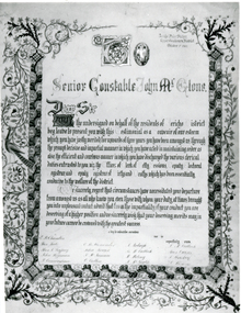 Black and white photo of illuminated address
