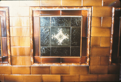 Coloured photo of Tiles in South British Building, 19-25 Queen Street, Melbourne.  Demolished
