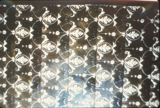 Coloured photo of tiles in South British Building, 19-25 Queen Street, Melbourne.  Demolished.