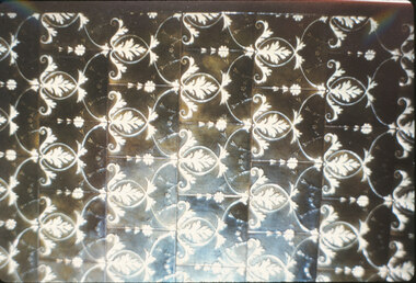 Coloured photo of tiles in South British Building, 19-25 Queen Street, Melbourne.  Demolished.