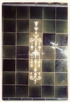 Coloured photo of tiles in South British Building, 19-25 Queen Street, Melbourne.  Demolished 1972