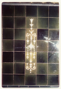 Coloured photo of tiles in South British Building, 19-25 Queen Street, Melbourne.  Demolished 1972