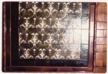 Coloured photo of tiles in south British Building,