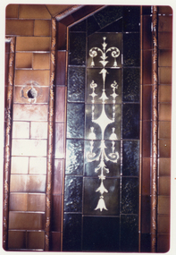 Coloured photo of tiles in South British Building, 19-25 Queen Street, Melbourne.  Demolished 1972