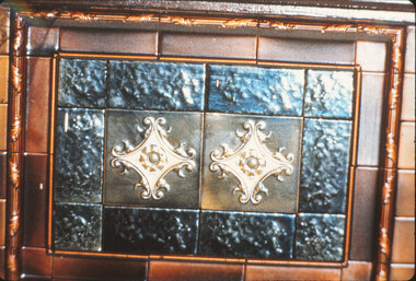 Coloured photos of tiles in South British Building, 19-25 Queen Street Melbourne Built 1909. Demolished 1972..