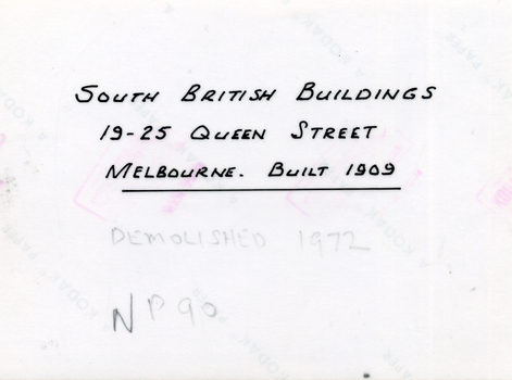 Coloured photos of tiles in South British Building, 19-25 Queen Street Melbourne Built 1909. Demolished 1972.