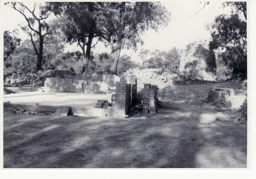 Black and white photo of construction of Nunawading Historical Society's Museum building.