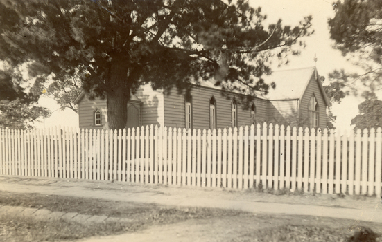 Black and  white postcard of  St. John's Catholic Church. Mitcham.