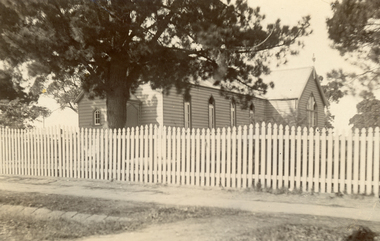 Black and  white postcard of  St. John's Catholic Church. Mitcham.