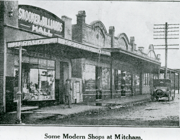 Some 'Modern Mitcham Shops' of this time shown including the Snooker and Billiard Hall which later became a butcher shop of Mr Blaney/ Mr Allen.