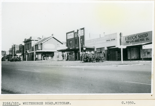 Black and white photo of Shopping Centre in  Whitehorse Road, Mitcham