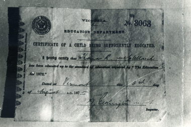 Photograph, Education Department Certificate
