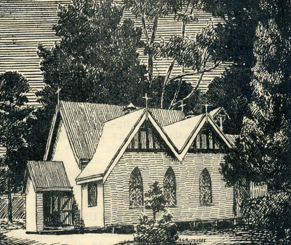 Black and white newspaper copy of St. Lukes Anglican Church, Vermont