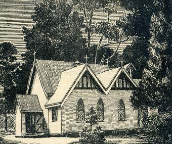 Black and white newspaper copy of St. Lukes Anglican Church, Vermont