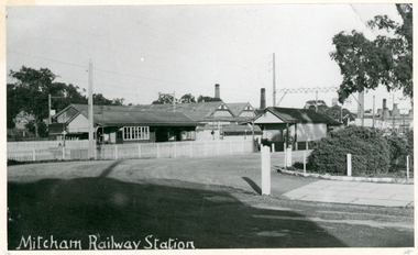 Three copies black and white photo of Mitcham Railway Station 1940.