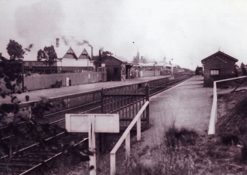 Black and white photo of Mitcham Railway Station