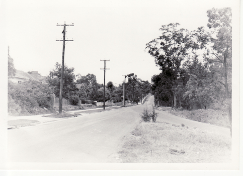 Black and white photograph of Blackburn Road looking south from Canterbury Road in January 1960. Note lampposts  and made footpath on the left side.