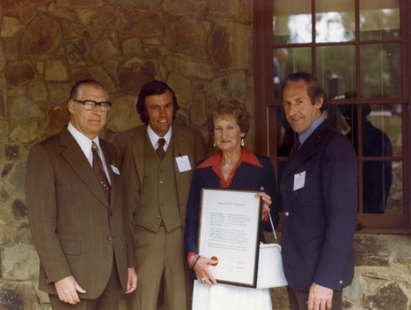 Coloured photo of Cr. Brown, George Cox, Warwick Shortland and Mrs. W. Williamson.