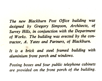 Photograph, Blackburn Post Office, 12/09/1960 12:00:00 AM