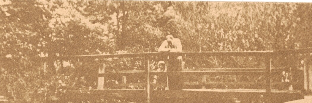 Black and white photo of bridge over Lake Road, Blackburn. c1888.  Made of Blackburn Bricks. Demolished in 1965 Photo shows the lake overflow area.