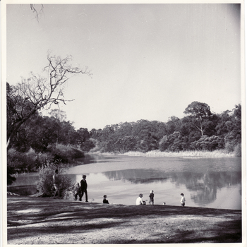 Black and white photo of Blackburn Lake in Blackburn.
