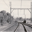 Black and white photo of Blackburn Railway Station taken from Blackburn Road Railway Crossing looking left.