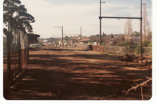 Coloured photo of Blackburn Railway Station.  A third track is being laid to cope with the station being used as a terminus while reconstruction work is carried out