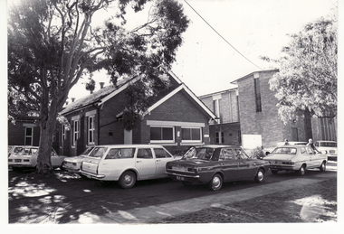Black and white photo of original Presbyterian Church Hall built in 1926.  Corner of The Avenue and Blackburn Road. 