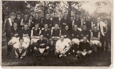 Black and white postcard of the Blackburn Football Club, players and officials. Date not known. Approx 1900.