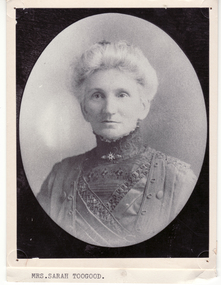 Black and white photo of Mrs. Sarah Toogood.