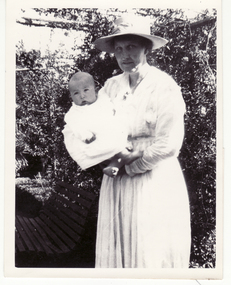 Black and white photo of Mrs. Ethel Brocklesby and son, Mark. 