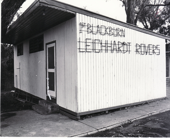 Black and white photo of 1st Blackburn Leichhardt Rovers' Hall in Blackburn.