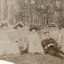 Black & white postcard of group at Blackburn Lake 1908.  L to R:|Ethel Gray, Eslie Gray, Annie Bradford, Monty Gray, Jean Gray, Lilian Gray