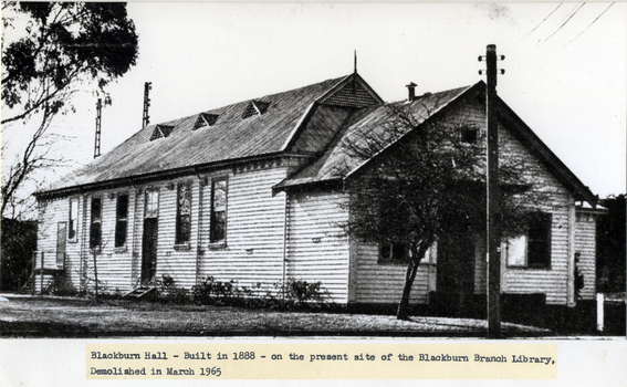 Blackburn Hall, built 1888 on present site of Blackburn Branch Library, demolished March 1965