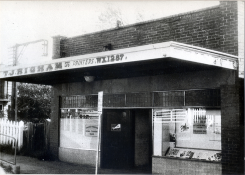 Black & white photo of T. J. Higham, Printer's shop, Railway Road, Blackburn.
