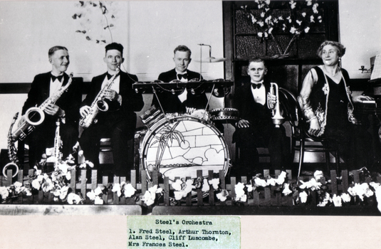 Black & white photo of Steel's Orchestra. 