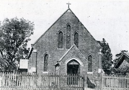 Black & white photo of original St John's Anglican Church built in 1890. 