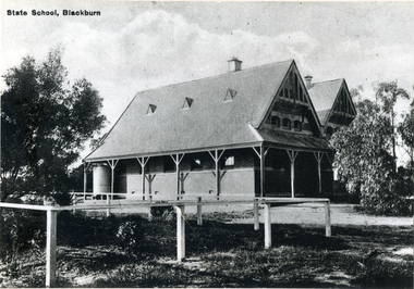 Black & white photo of Blackburn  State School, No 2923 (captioned). built in 1889. 