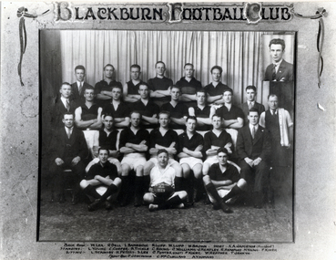 Black and white photo of Blackburn Football Club in 1929. The club was founded in 1900s and is still in existence.