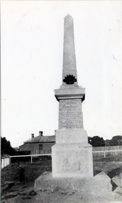 Black and white photo of War Memorial erected in 1920 on corner of Railway Road and Whitehorse Road, Blackburn. 